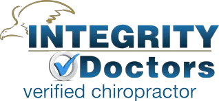 Logo featuring an eagle outline above the text ‘Integrity Doctors’ with a checkmark seal and ‘verified chiropractor