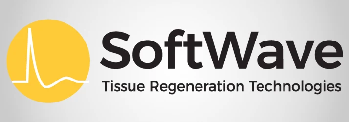 SoftWave logo featuring a yellow circular graphic and text highlighting tissue regeneration technology.